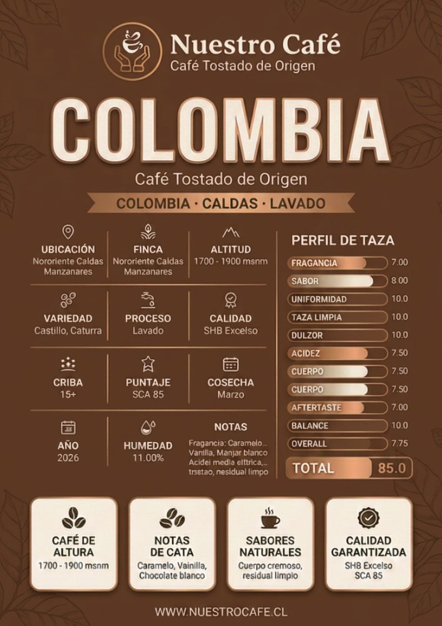 Café Colombia Manzanares Caldas - Lavado 85 SCA