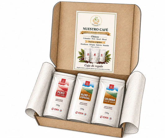 Pack Degustación Café en Grano 3 Orígenes -Peru, Colombia y Blend Premium 250g
