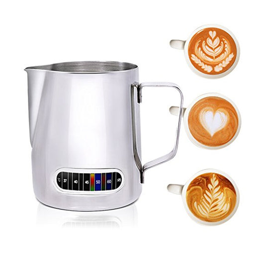 LECHERO DE ACERO INOXIDABLE PARA ARTE LATTE CON TERMÓMETRO 600 ML